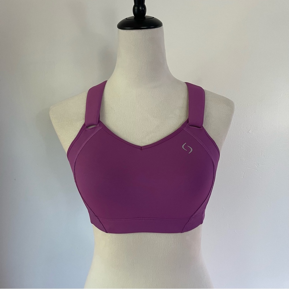 Brooks moving comfort sports bra purple Juno Velcro cushioned straps small